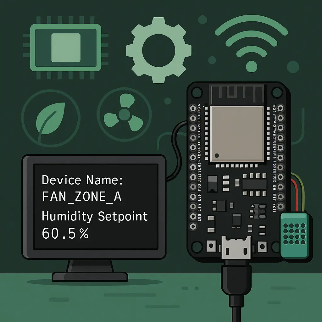 ESP32 บันทึกและเรียกค่าจาก Preferences เช่น ชื่ออุปกรณ์และความชื้นเป้าหมาย ใช้ในระบบ Smart Farm