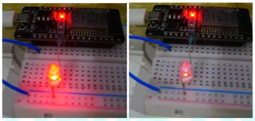 การทดลองวงจร ESP32 ควบคุม LED บนเบรดบอร์ด พร้อมปุ่มกดและตัวต้านทาน