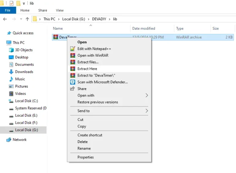 แตกไฟล์ไลบรารี Arduino จากไฟล์ ZIP ด้วย WinRAR ก่อนคัดลอกไปโฟลเดอร์ libraries