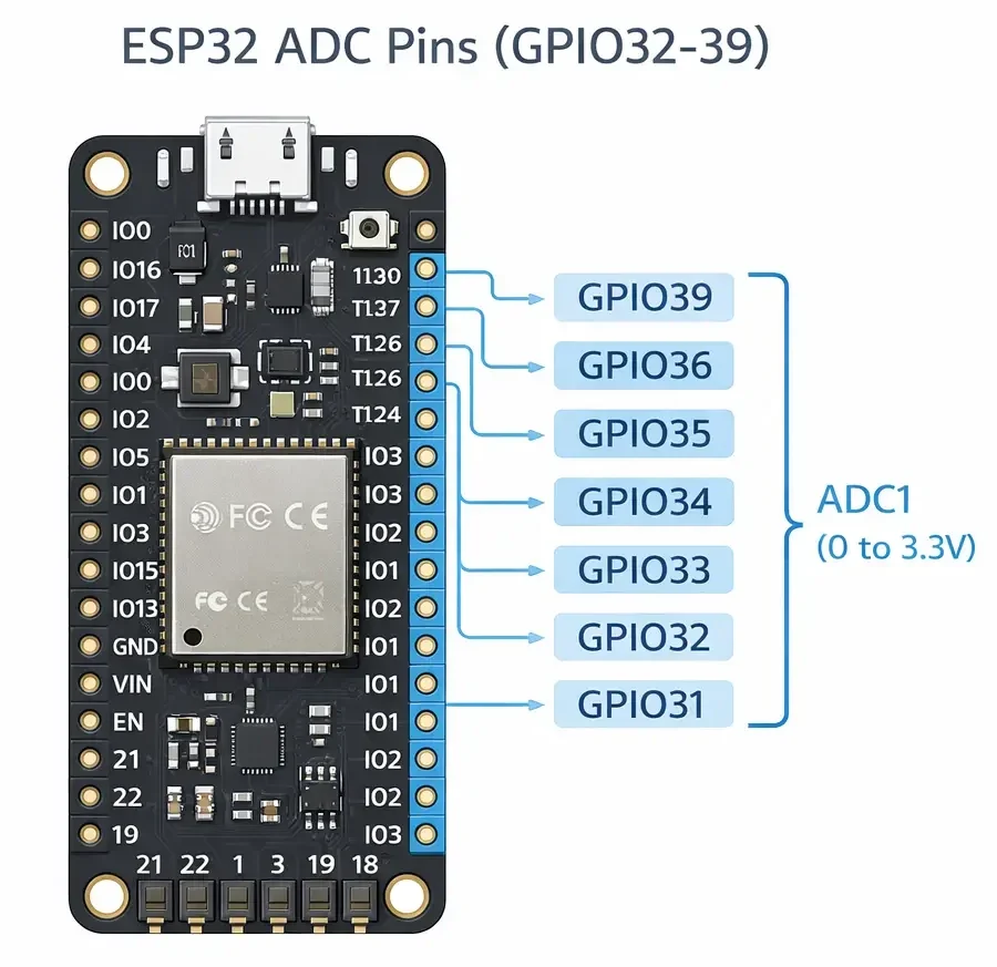 ขา ADC1 ของ ESP32