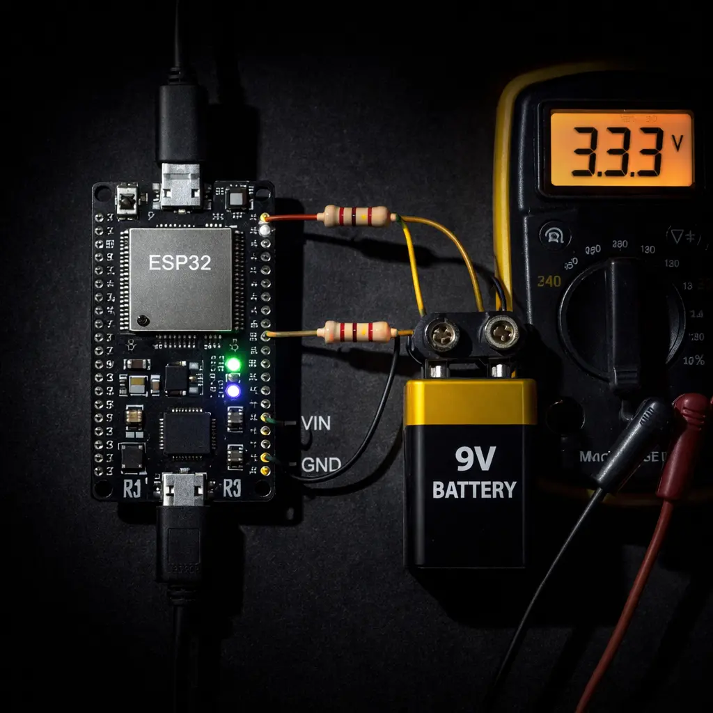 ESP32 วัดแรงดันแบตเตอรี่ด้วย ADC และ Voltage Divider