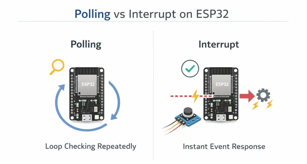 ภาพเปรียบเทียบ Polling กับ Interrupt บน ESP32 สำหรับมือใหม่