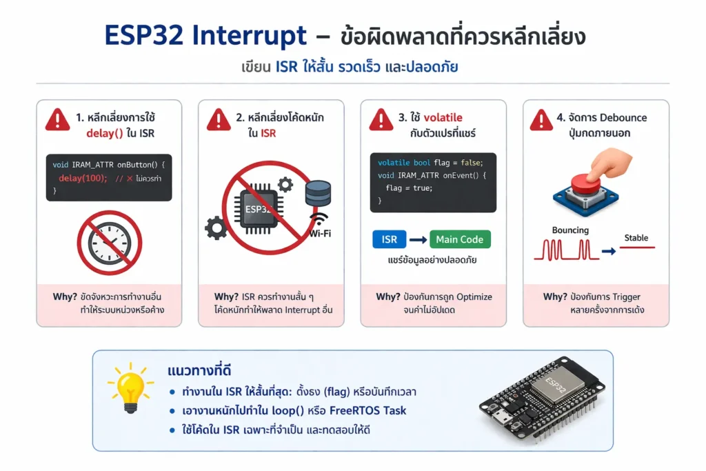 ข้อควรระวังในการใช้ ESP32 Interrupt และ ISR สำหรับมือใหม่
