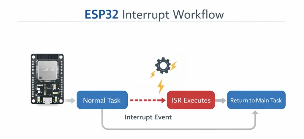 แผนภาพการทำงานของ ISR เมื่อ ESP32 เกิด Interrupt