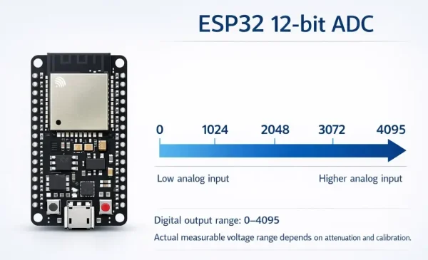 ภาพอธิบาย ESP32 12-bit ADC แสดงช่วงค่าดิจิทัล 0 ถึง 4095