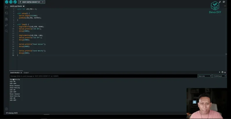 รูปแสดงข้อความ serial monitor การทำงานรอคิวเมื่อใช้ delay