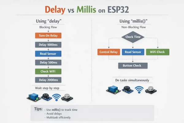 ซ้ายเป็น flow หยุดรอ, ขวาเป็น flow ทำหลายงานพร้อมกัน
